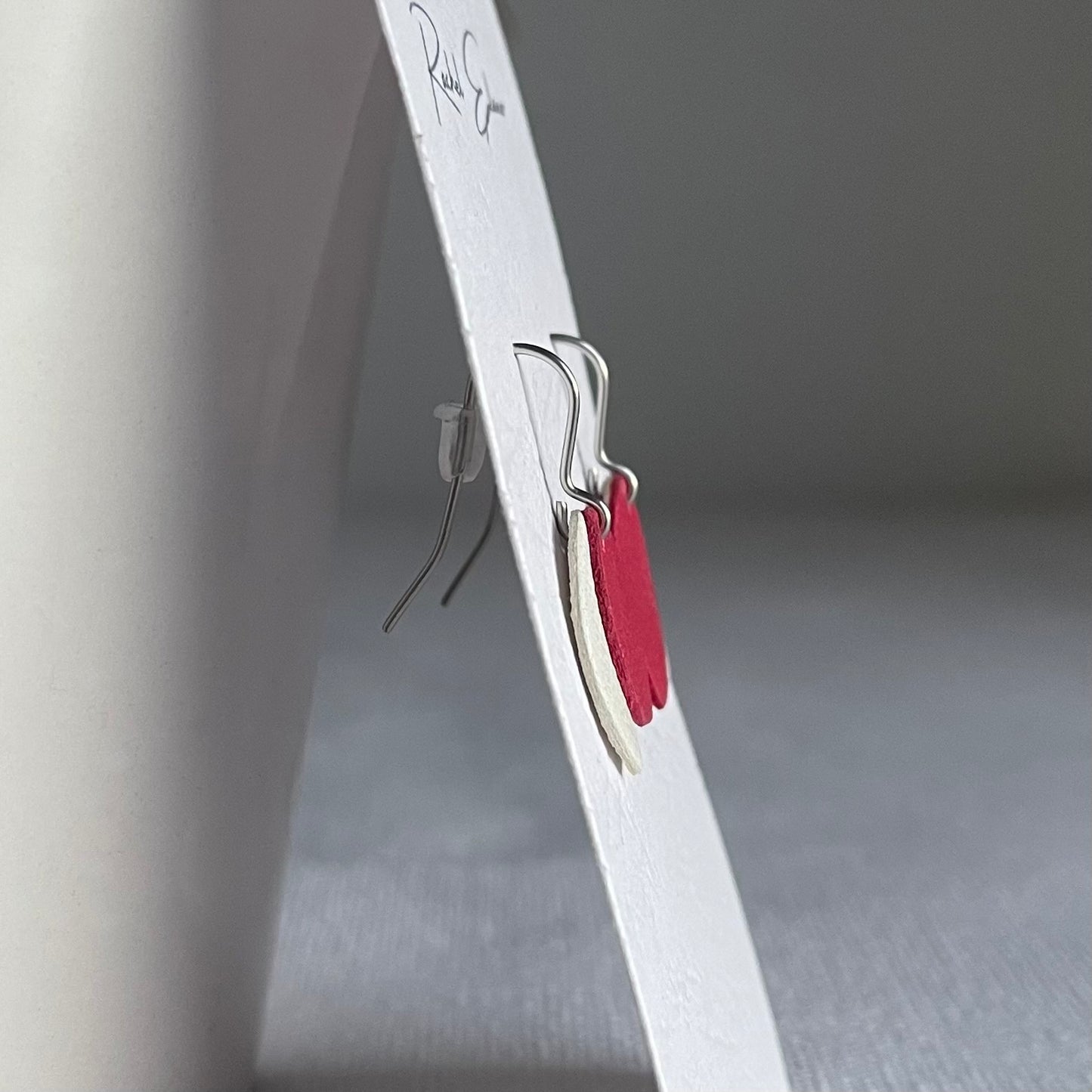 Pink/White Leather Petal Drop Earrings