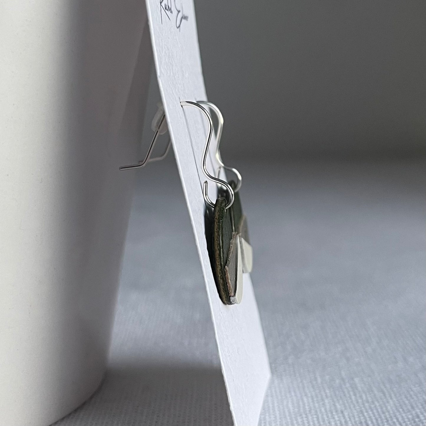 Green/Silver/White Geometric Leather Drop Earrings