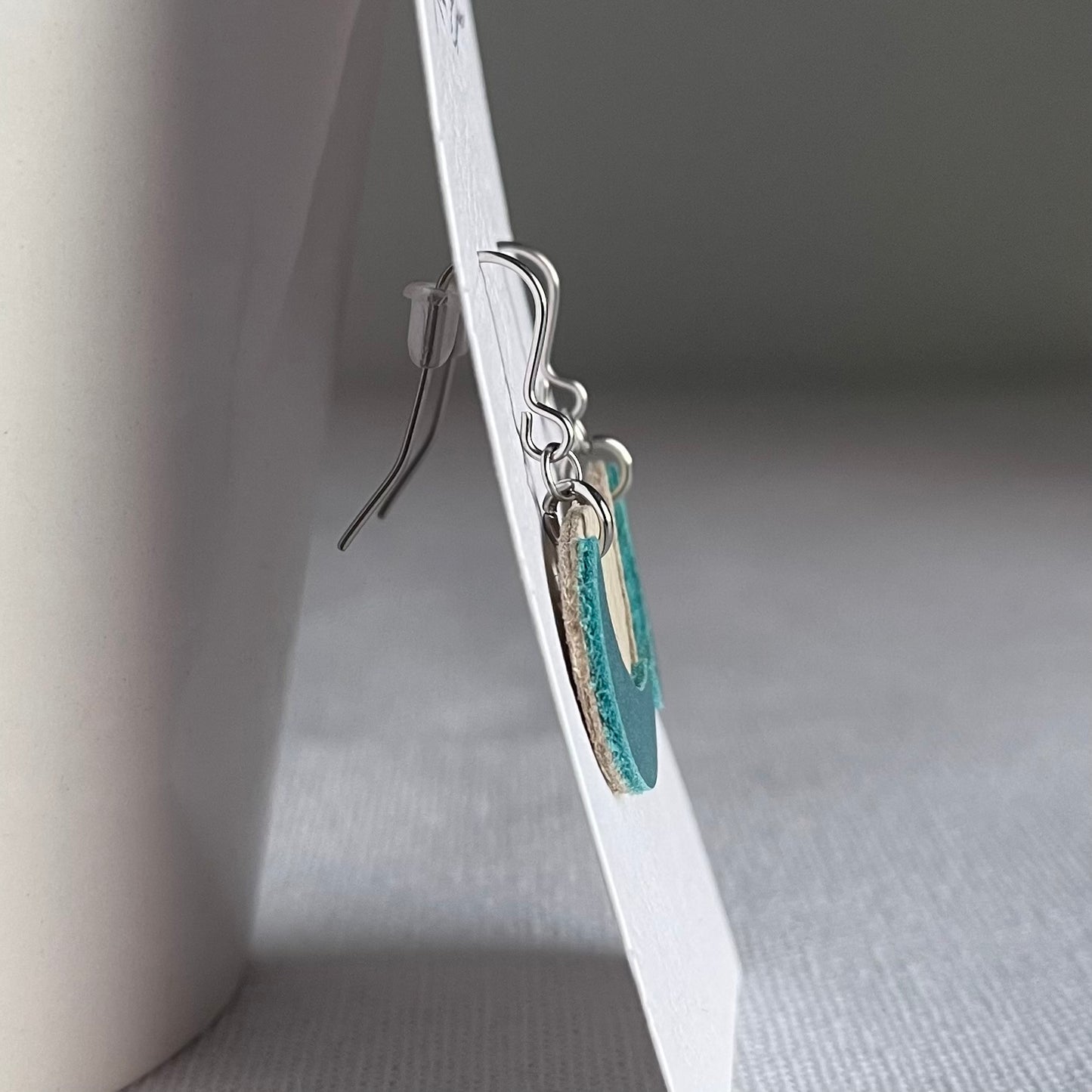 Cream/Blue Moon Leather Drop Earrings