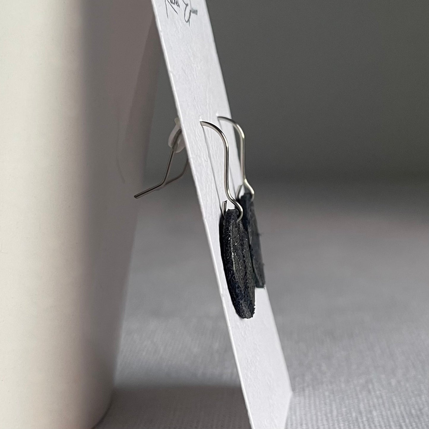 Patterned Navy/Silver Suede Leather Drop Earrings