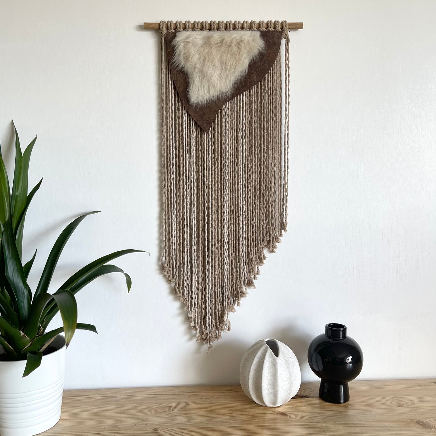 Nordic Leather and Sheepskin Wall Hanging