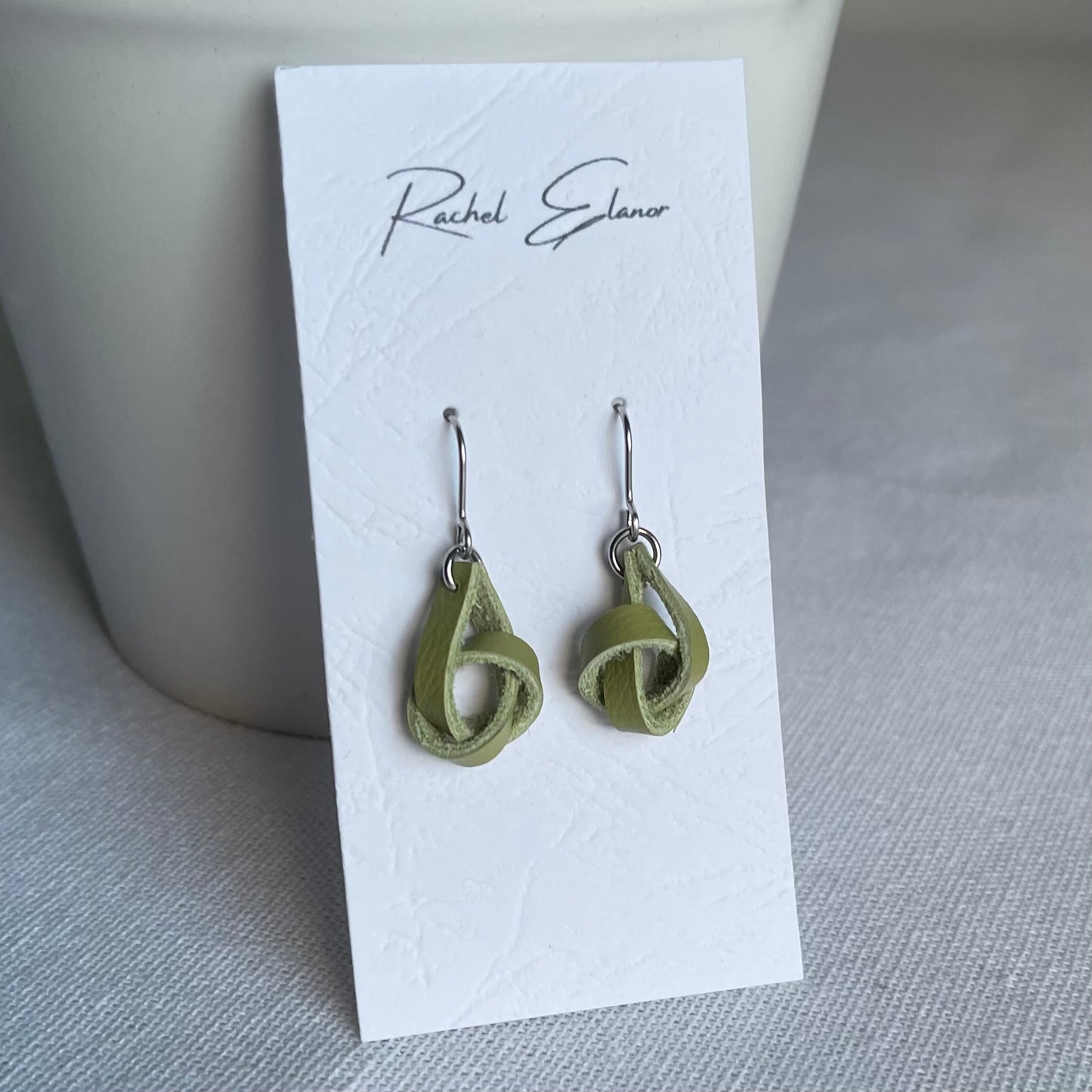 Lime Green Knotted Leather Drop Earrings