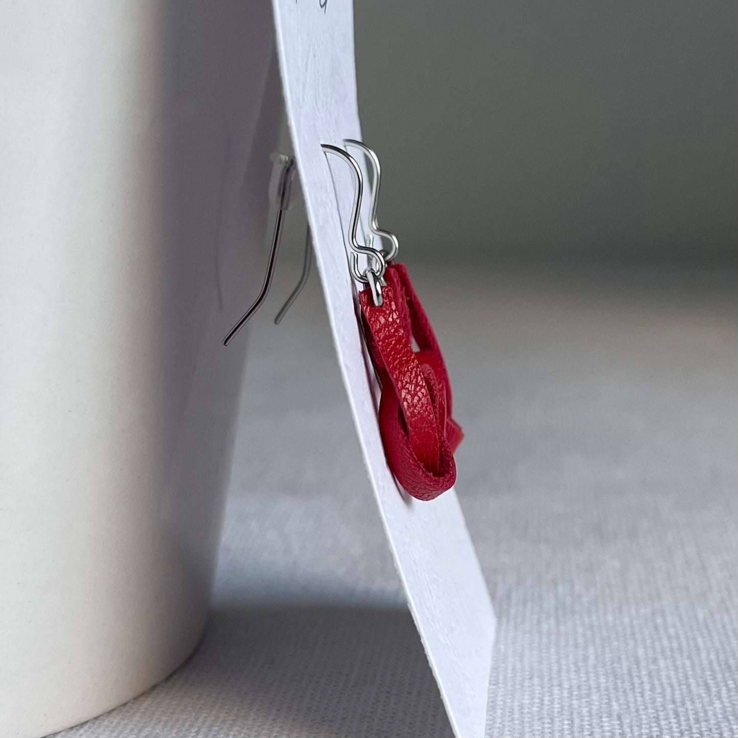 Red Knotted Leather Drop Earrings