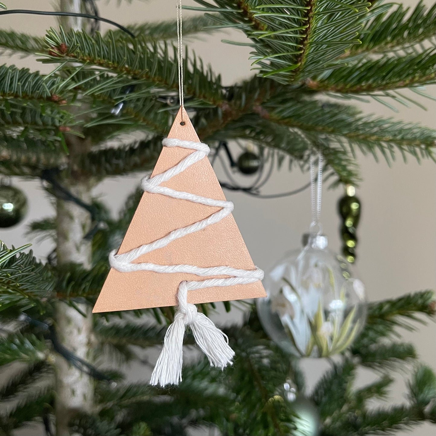 White Cord Leather Tree Hanging Decoration