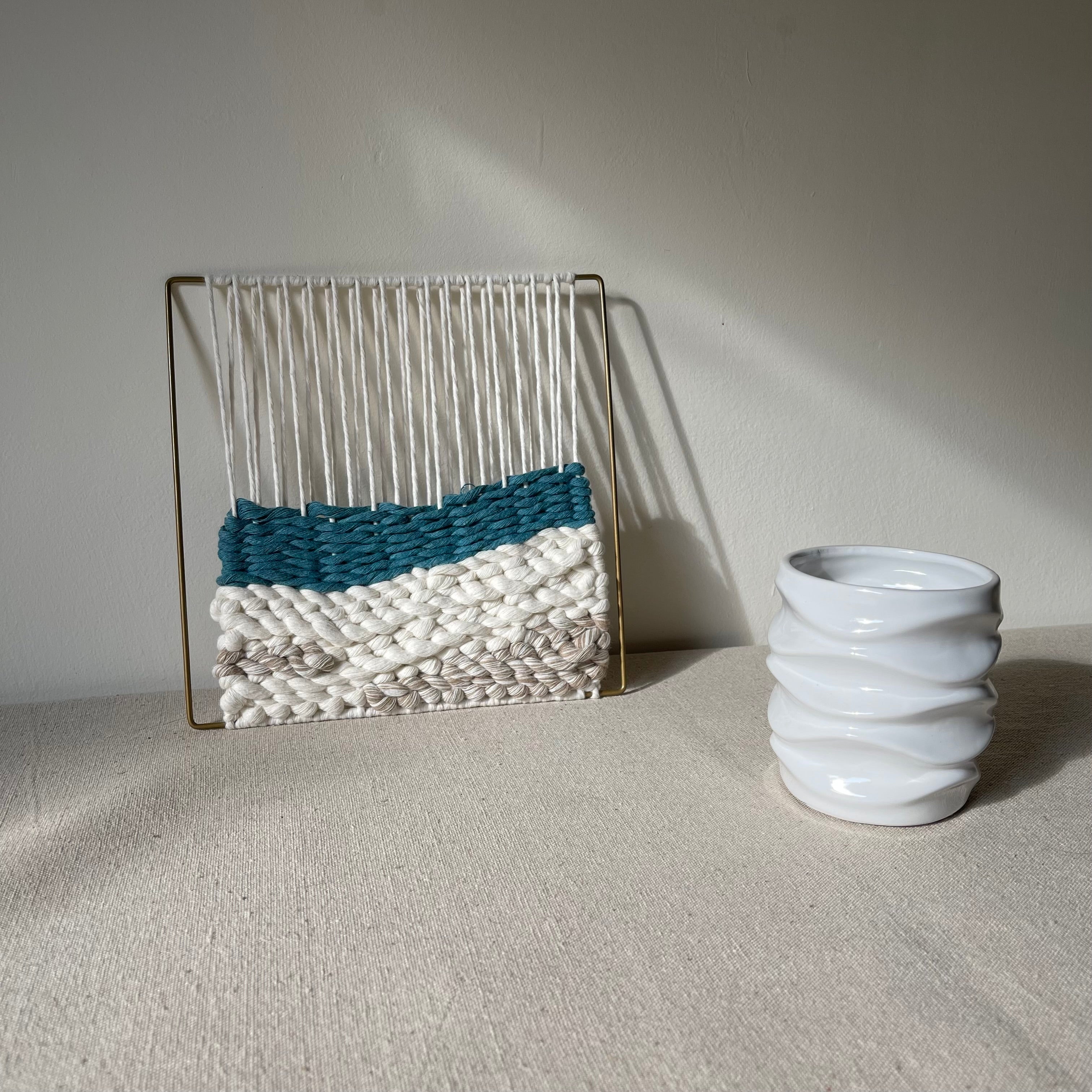 Square woven fibre art in coastal design