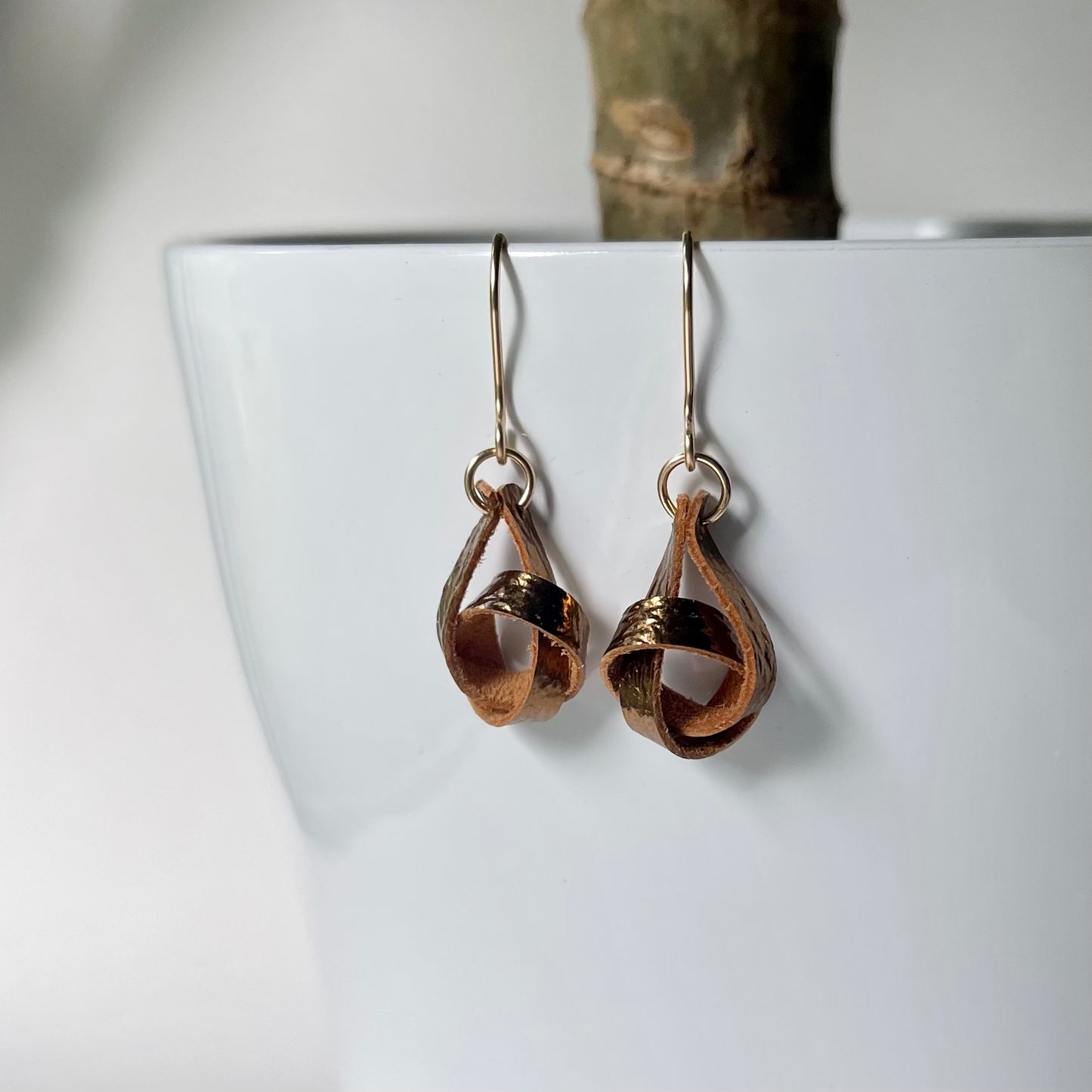 Metallic Knotted Leather Earrings