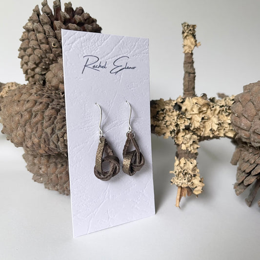 Bronze Pearlescent Knotted Leather Earrings