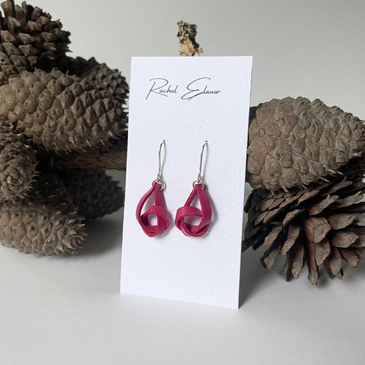 Cerise Pink Knotted Leather Earrings