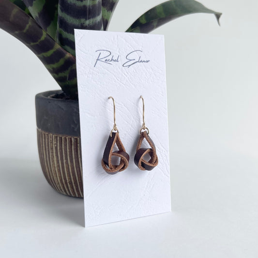 Chestnut Knotted Leather Earrings