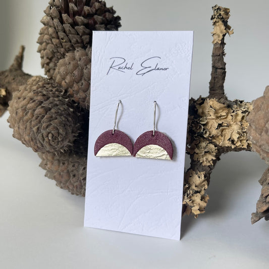 Red and Gold Crescent Leather Earrings