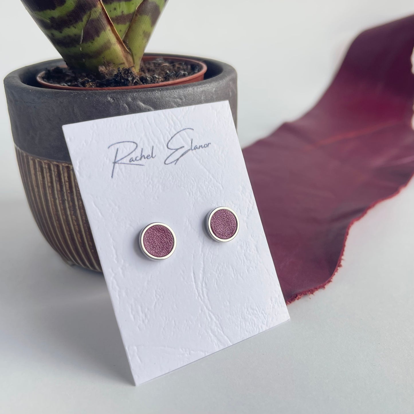 Pearlescent Leather Stud Earrings