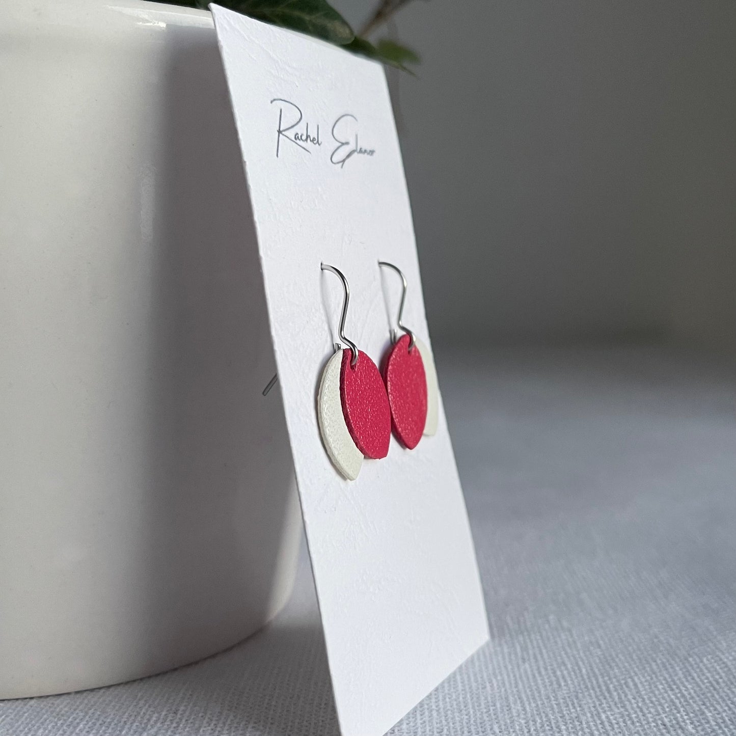 Pink/White Leather Petal Drop Earrings