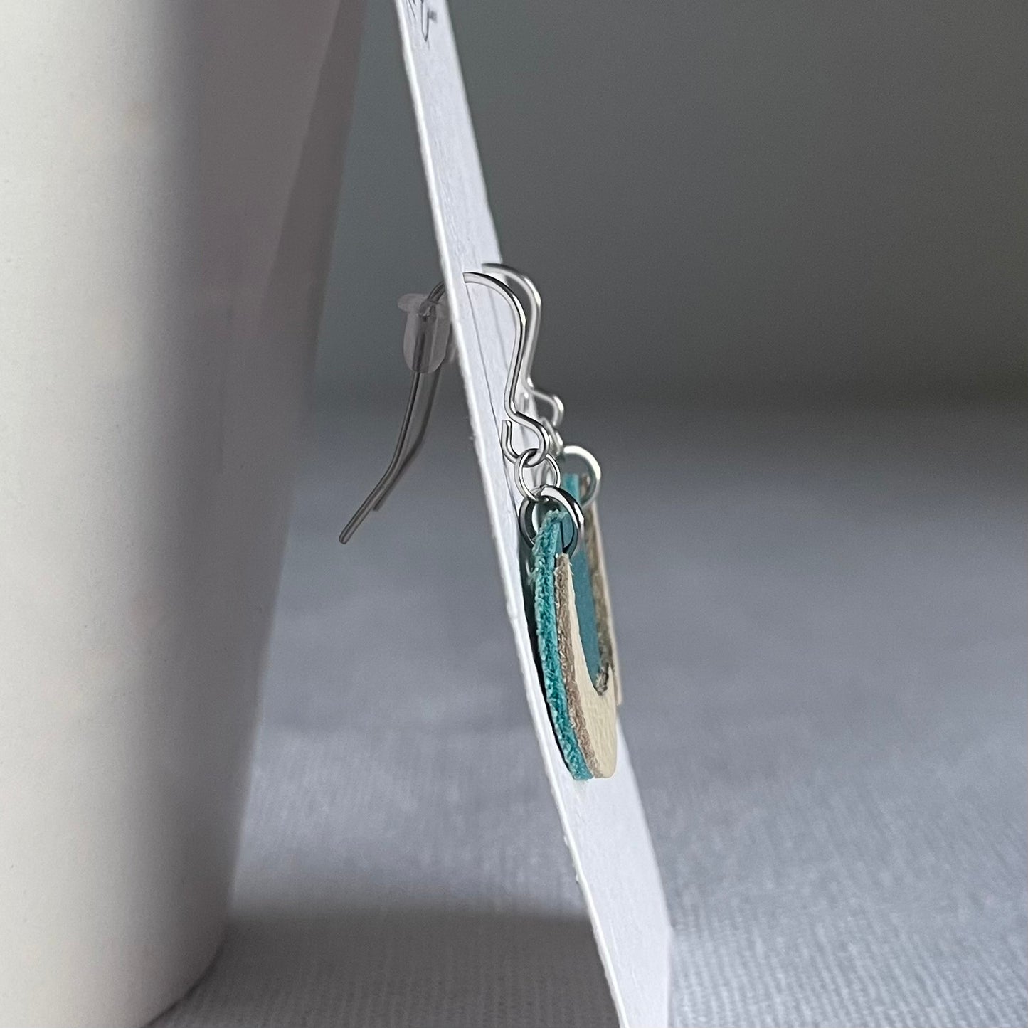 Blue/Cream Moon Leather Drop Earrings