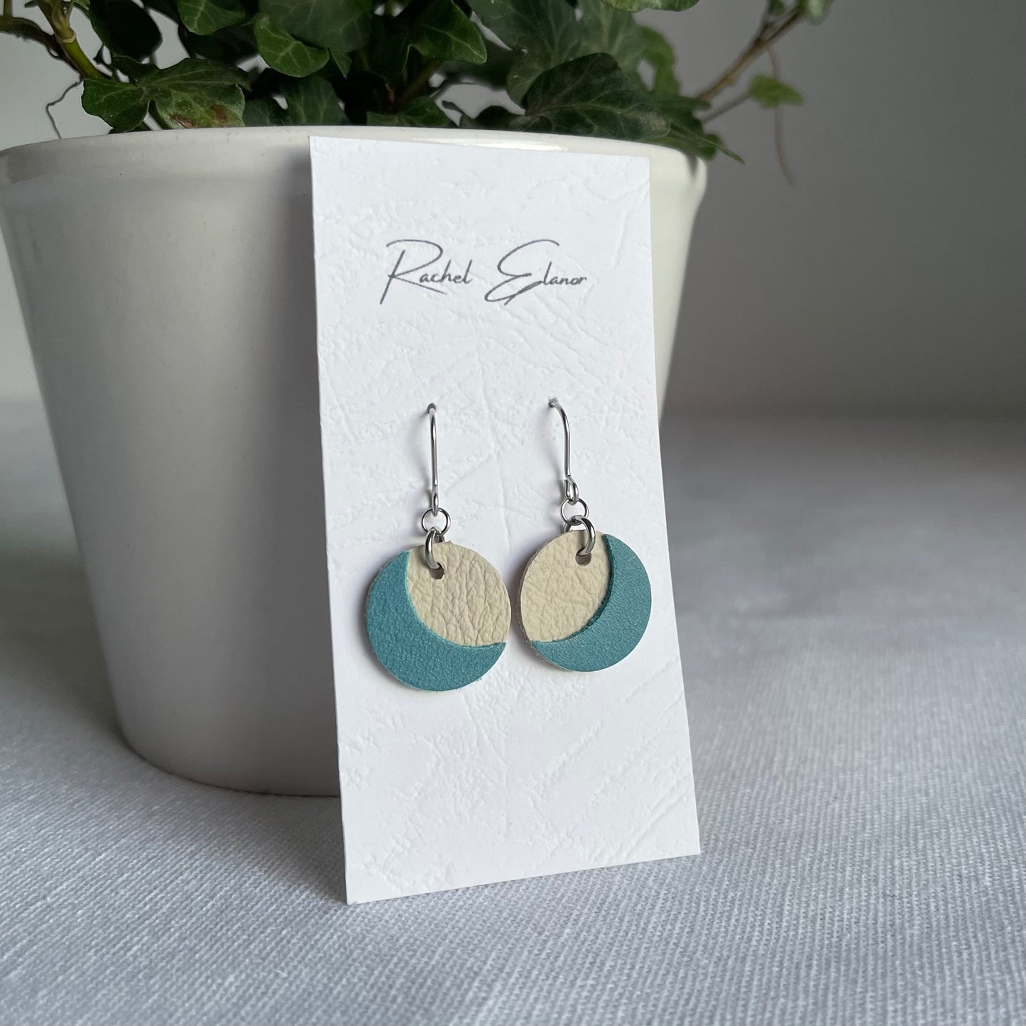 Cream/Blue Moon Leather Drop Earrings
