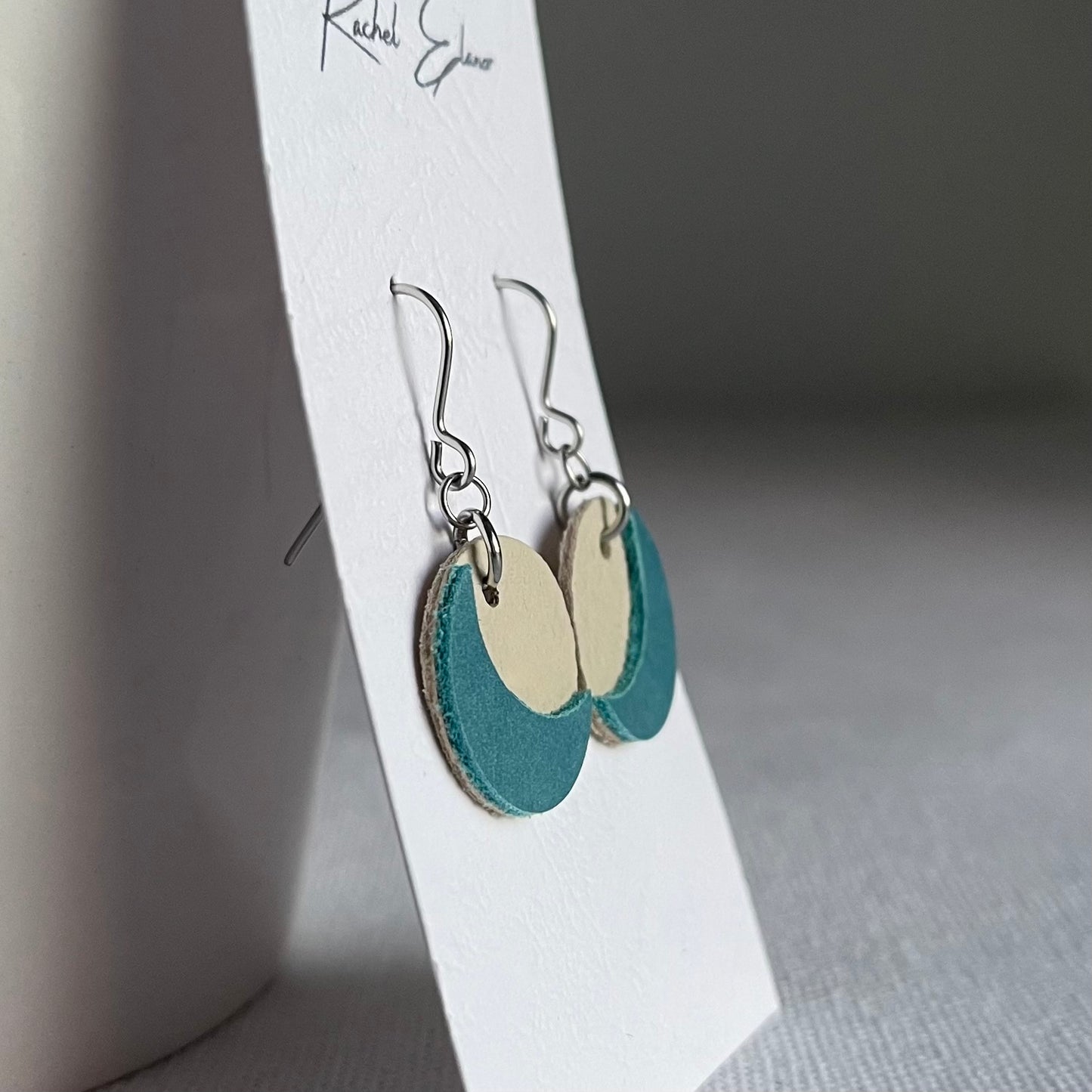 Cream/Blue Moon Leather Drop Earrings