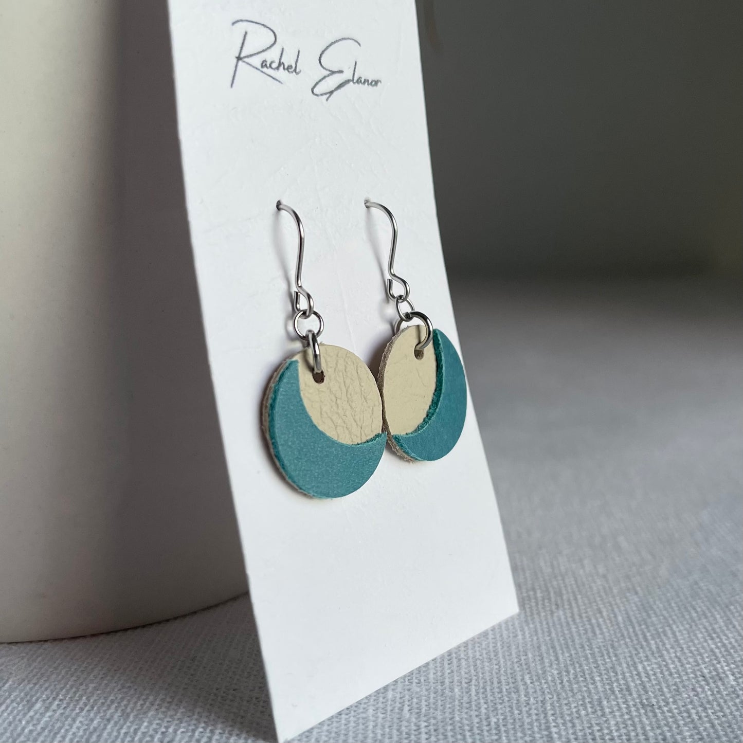 Cream/Blue Moon Leather Drop Earrings