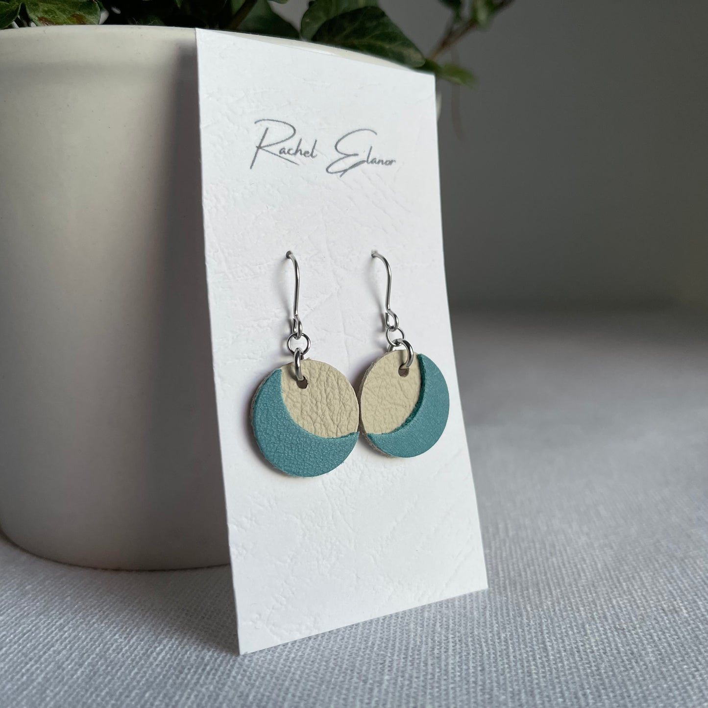 Cream/Blue Moon Leather Drop Earrings