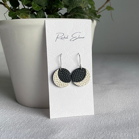 Navy Moon Leather Drop Earrings