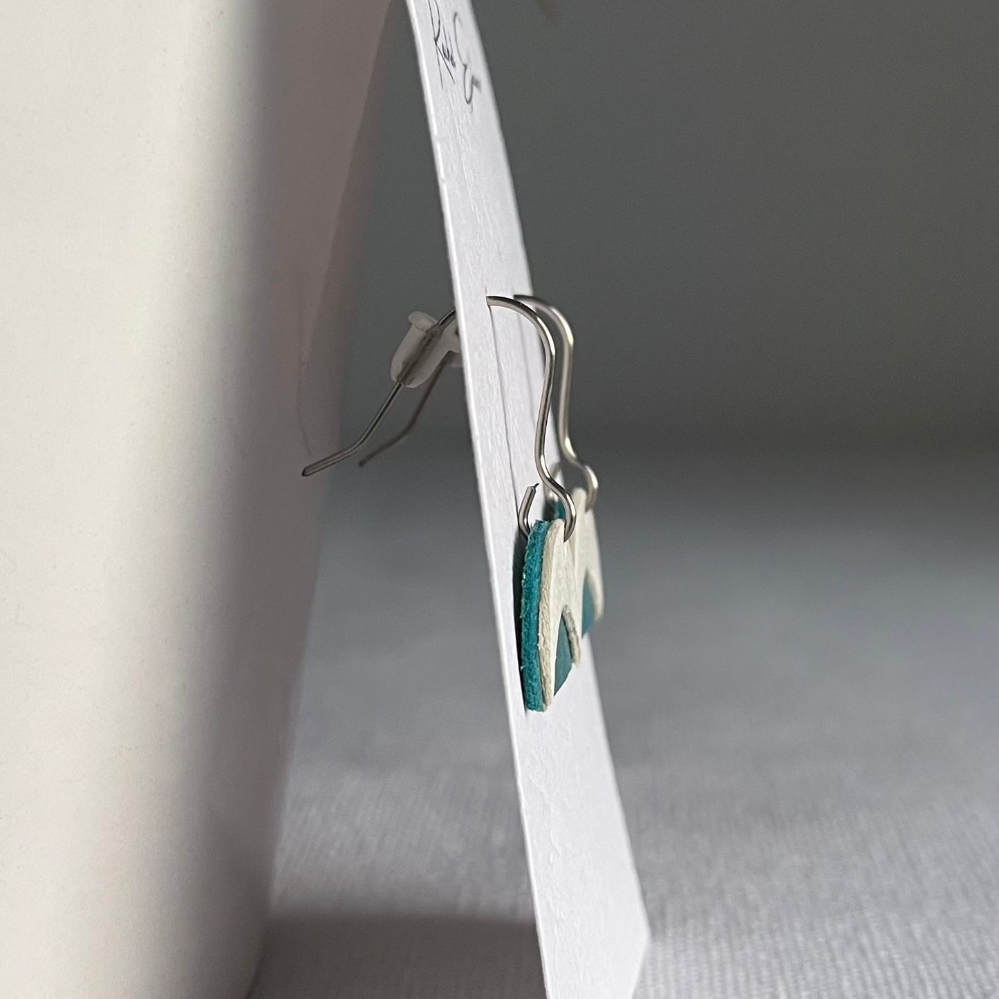 Blue/White Leather Crescent Drop Earrings