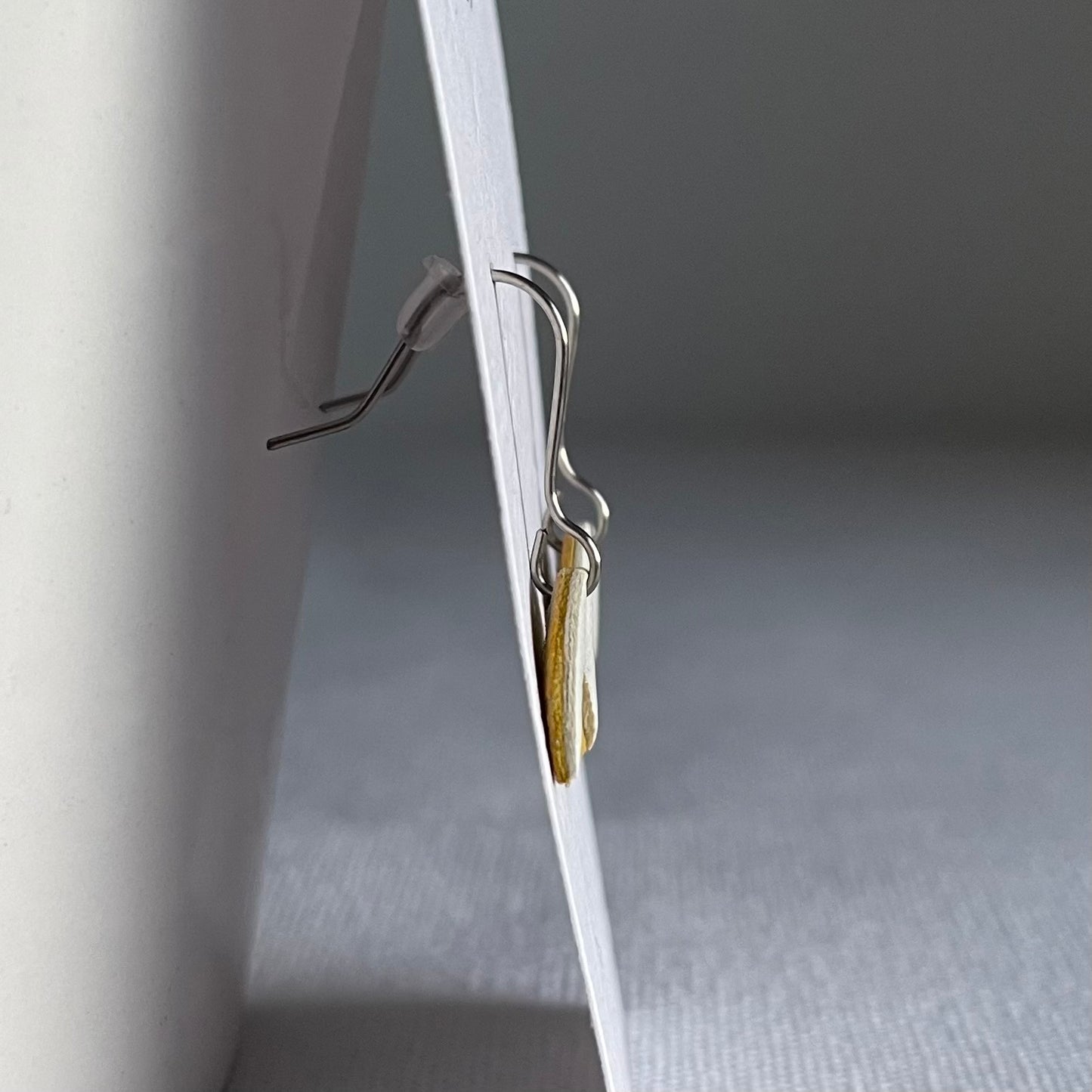 Yellow/White Leather Crescent Drop Earrings