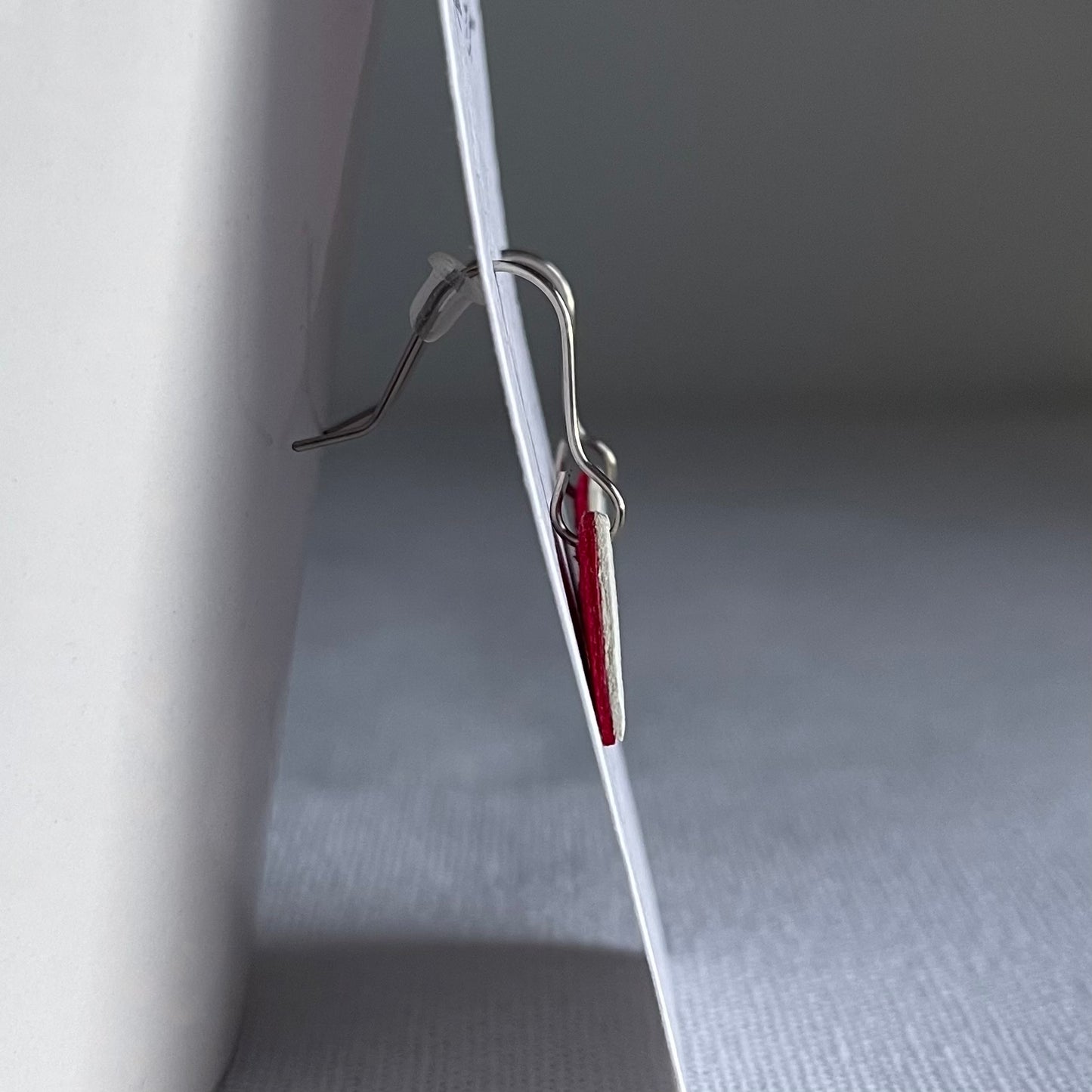 Pink/White Leather Crescent Drop Earrings