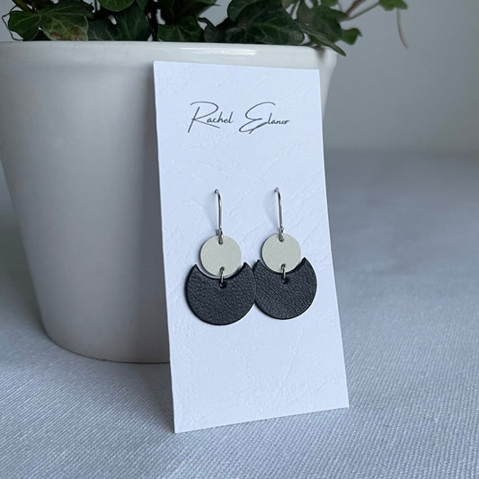 Navy/White Geometric Leather Drop Earrings