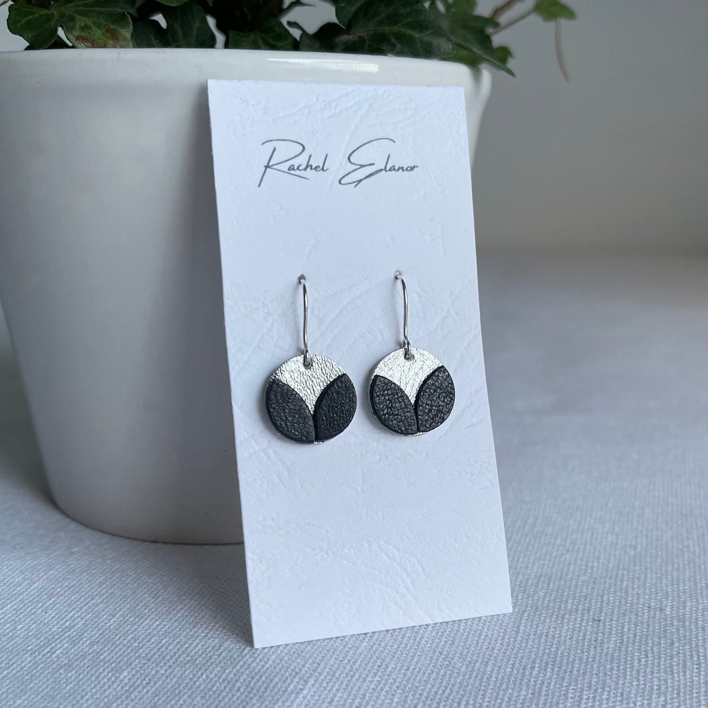 Silver/Navy Petal Leather Drop Earrings