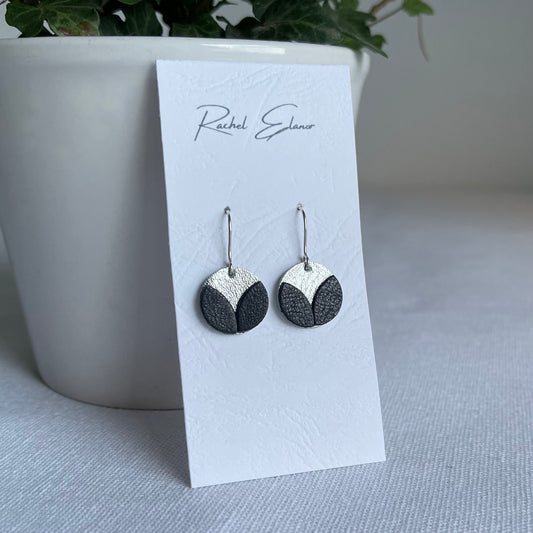 Silver/Navy Petal Leather Drop Earrings