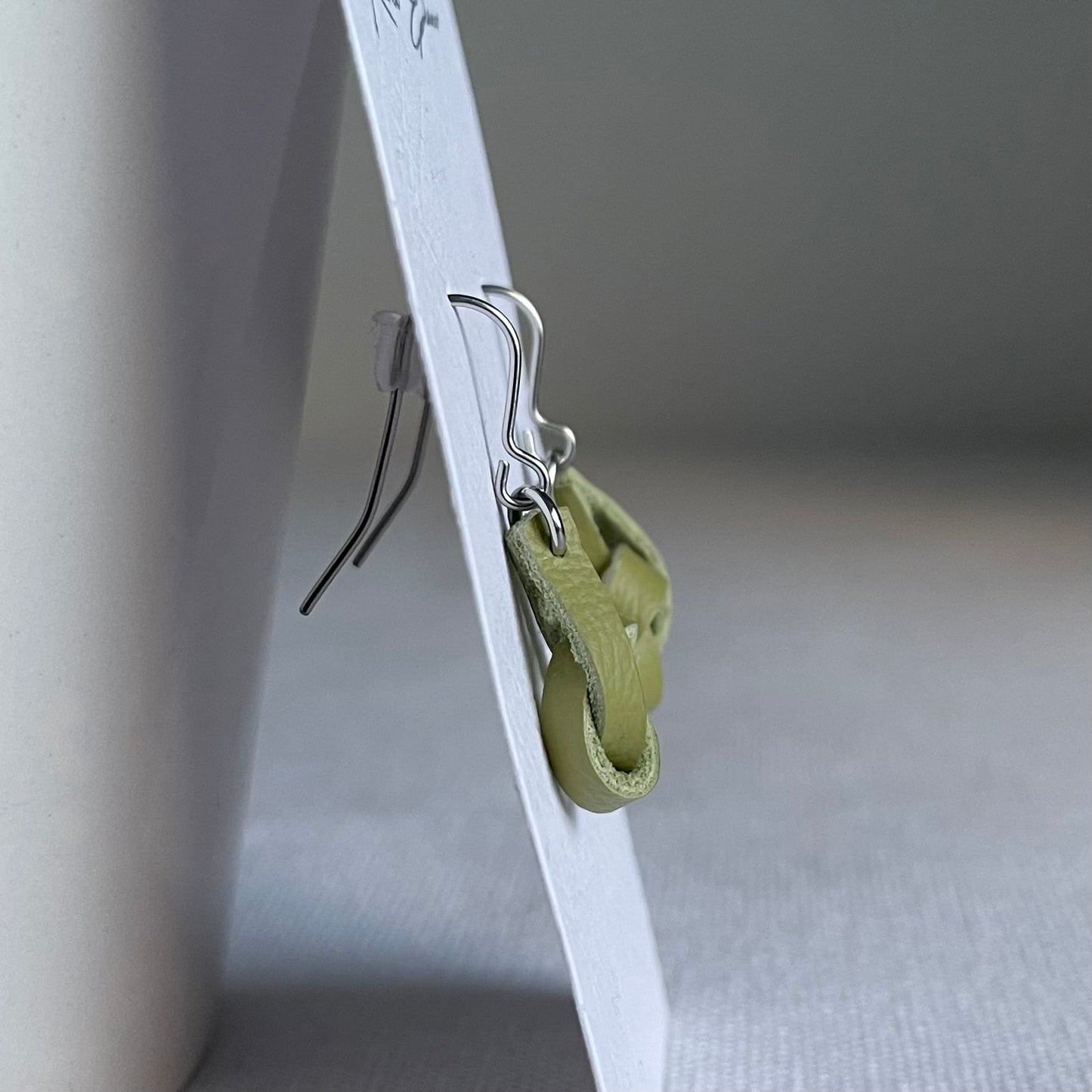 Lime Green Knotted Leather Drop Earrings
