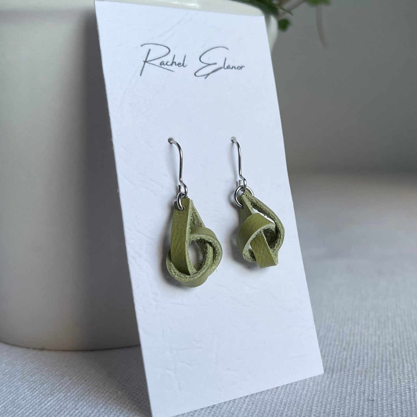 Lime Green Knotted Leather Drop Earrings