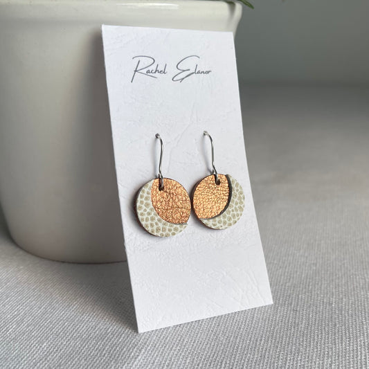 Metallic Bronze Moon Leather Drop Earrings
