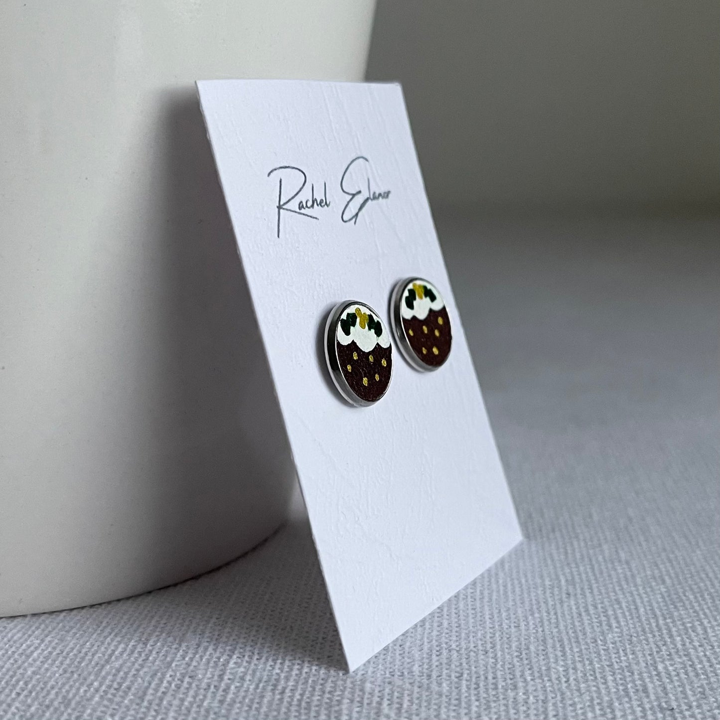 Christmas Pudding Leather Stud Earrings