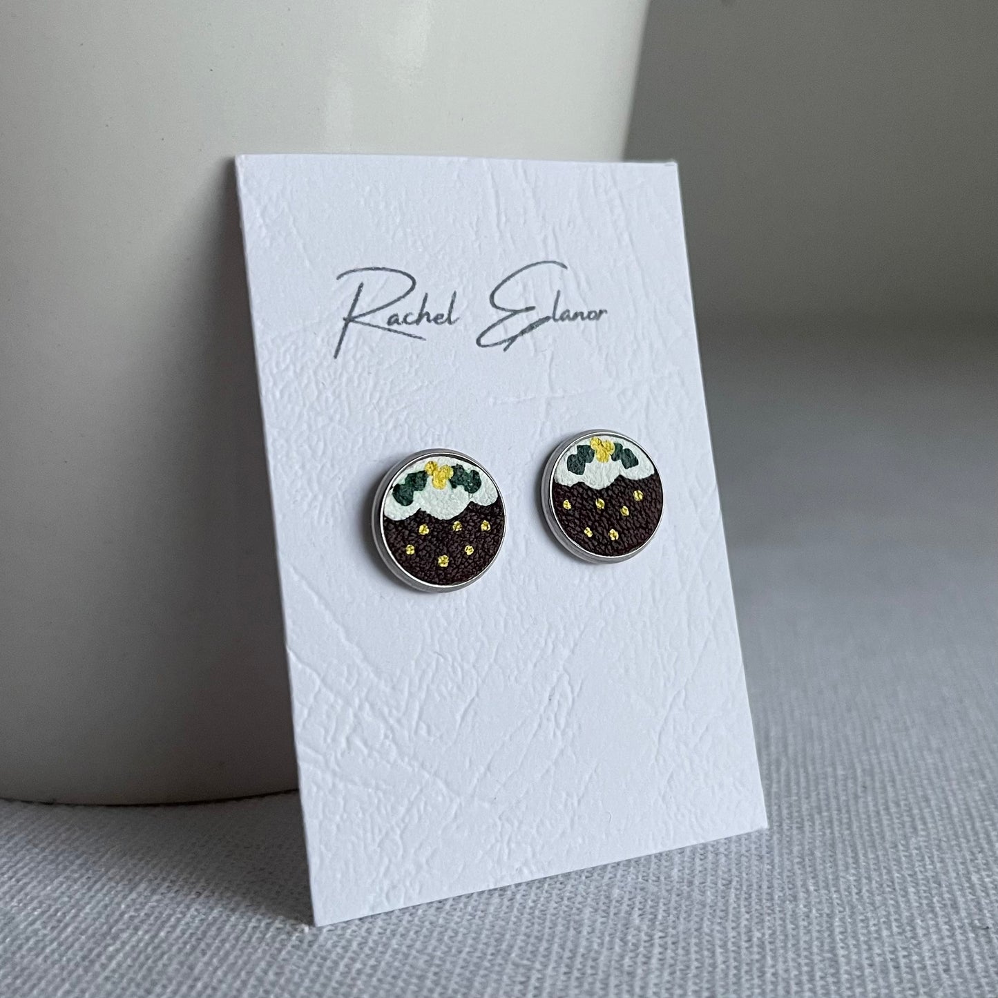 Christmas Pudding Leather Stud Earrings