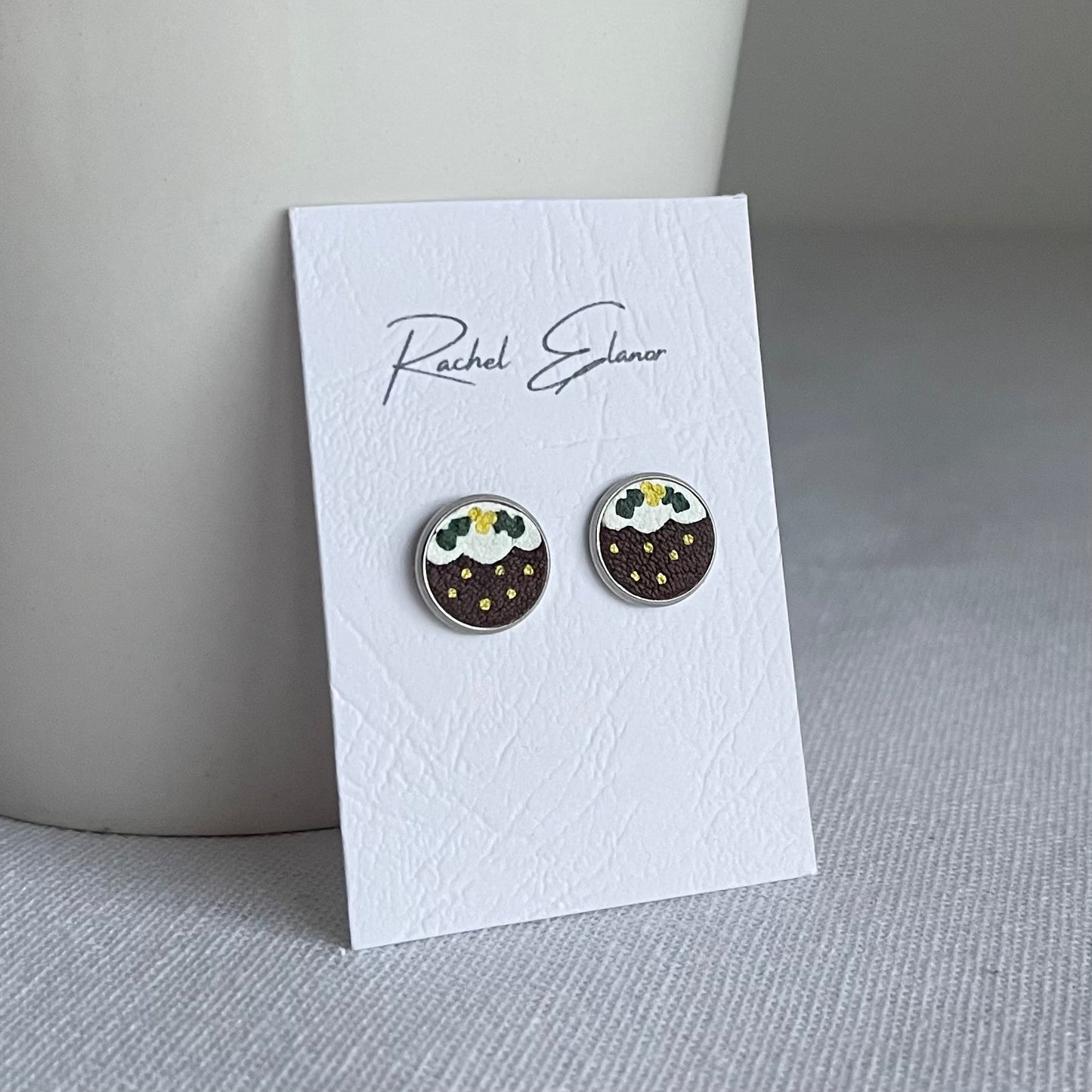 Christmas Pudding Leather Stud Earrings