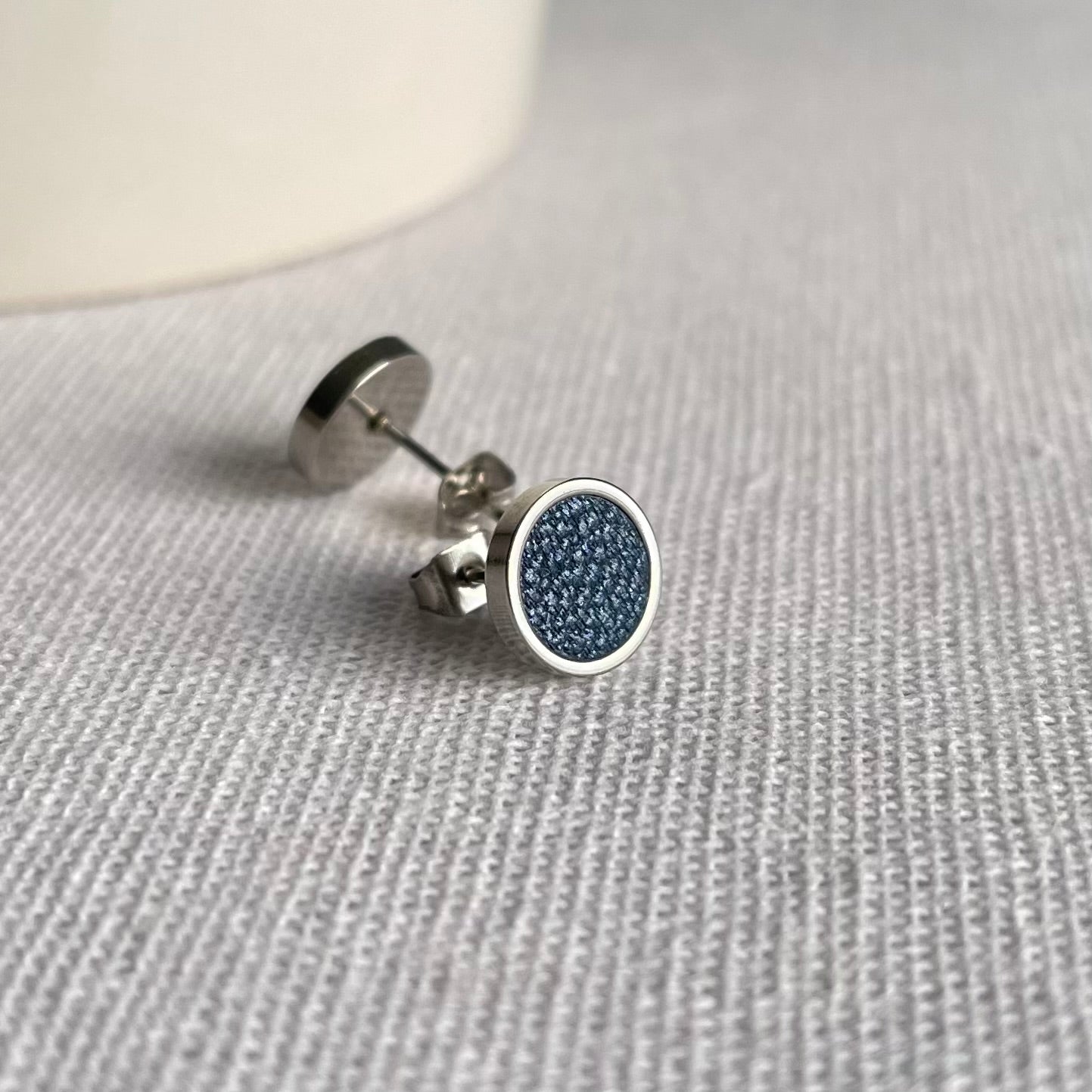 Pearlescent Blue Leather Stud Earrings