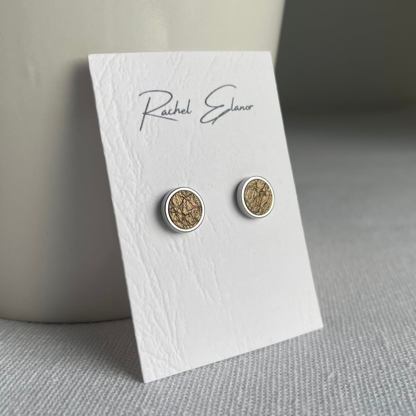 Pearlescent Bronze Leather Stud Earrings