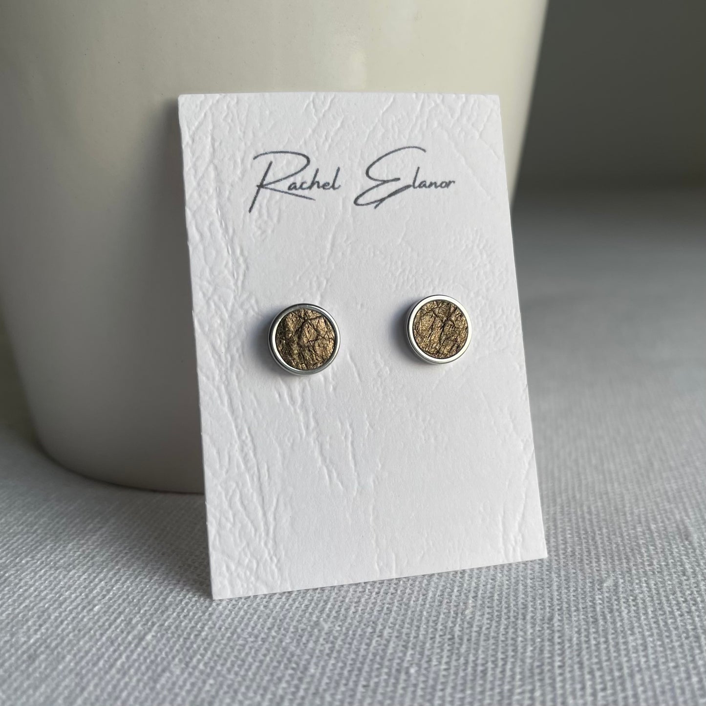 Pearlescent Bronze Leather Stud Earrings