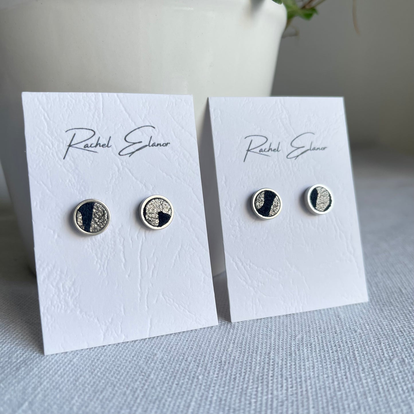 Navy/Silver Suede Leather Stud Earrings