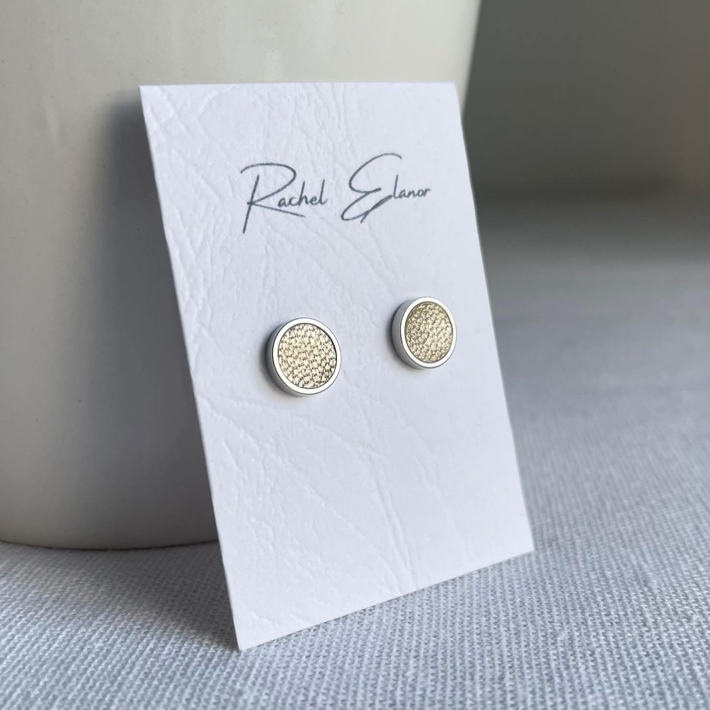 Pearlescent Gold Leather Stud Earrings