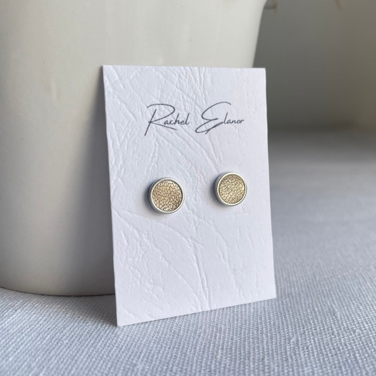 Pearlescent Gold Leather Stud Earrings