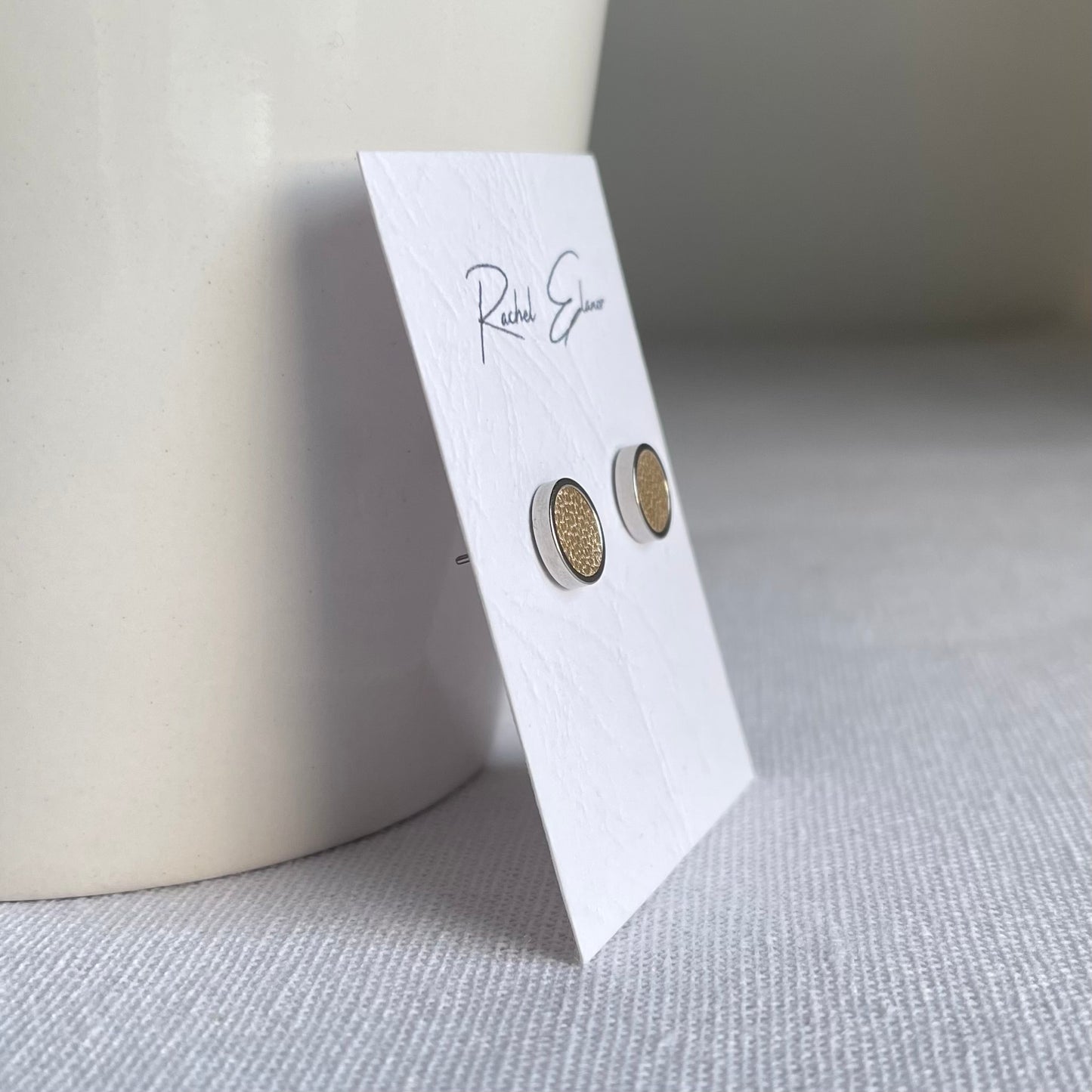 Pearlescent Gold Leather Stud Earrings