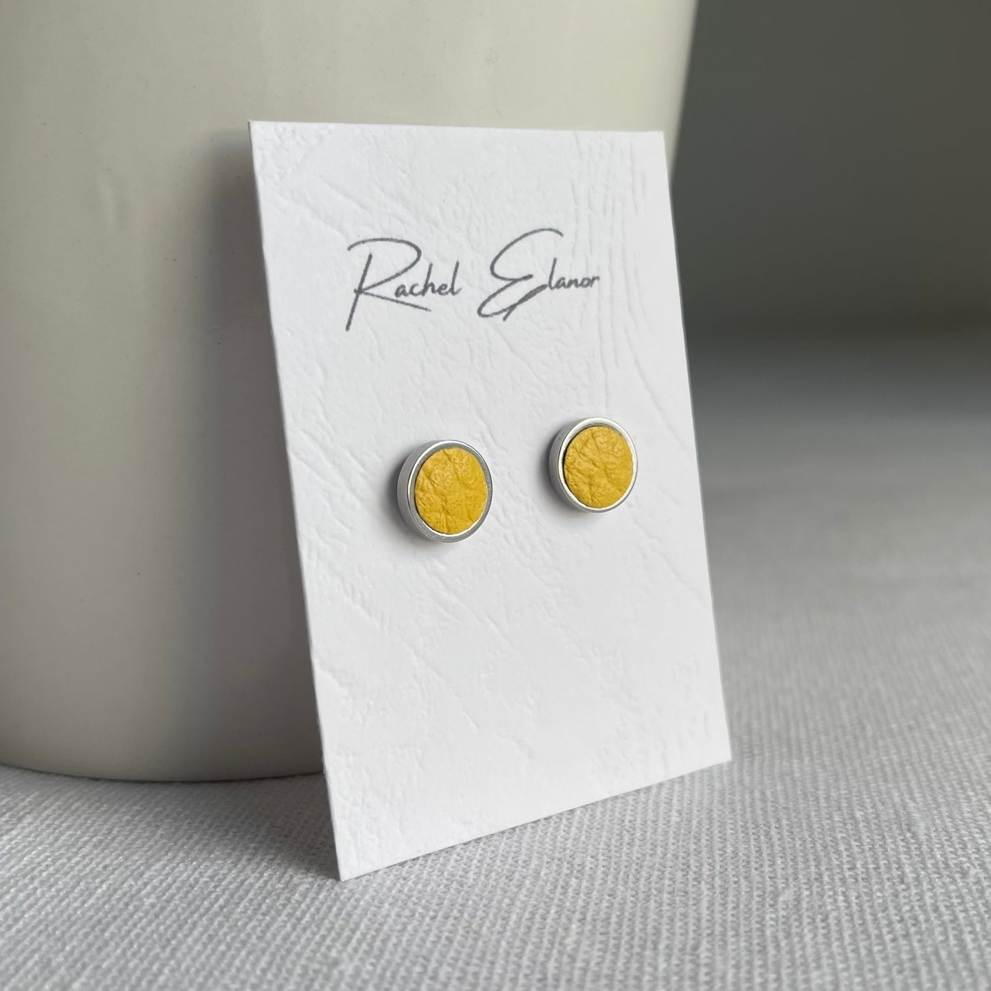 Bright Yellow Leather Stud Earrings