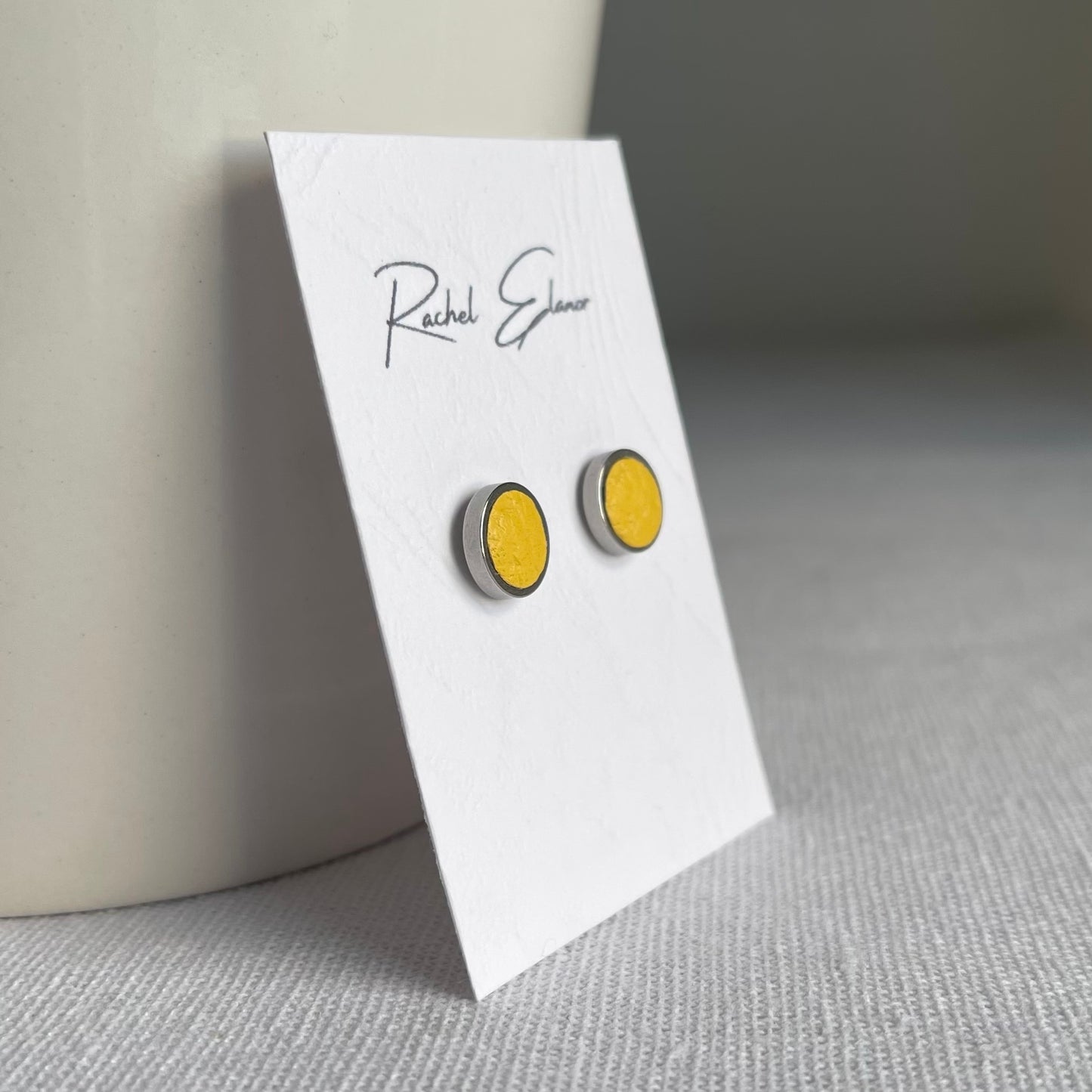 Bright Yellow Leather Stud Earrings
