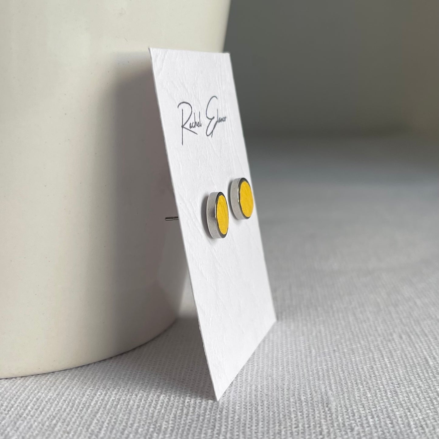 Bright Yellow Leather Stud Earrings