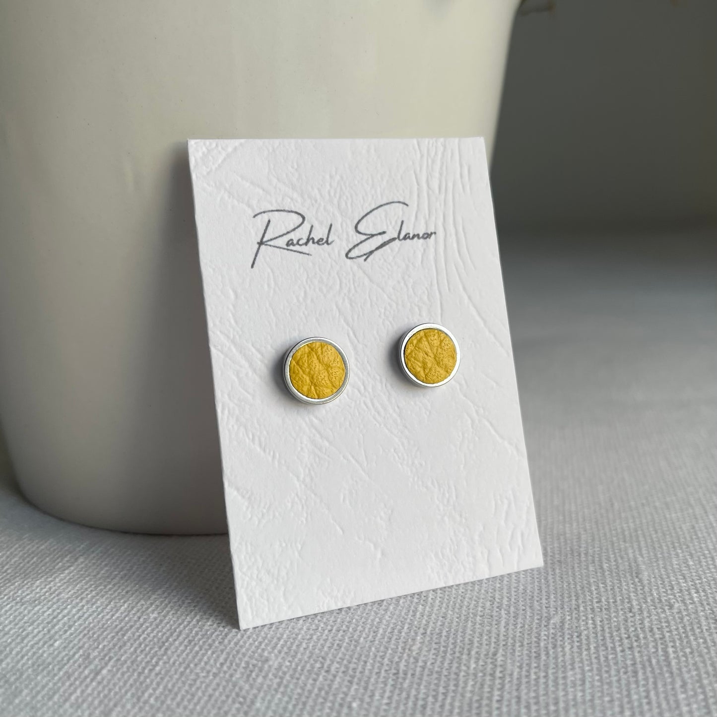 Bright Yellow Leather Stud Earrings