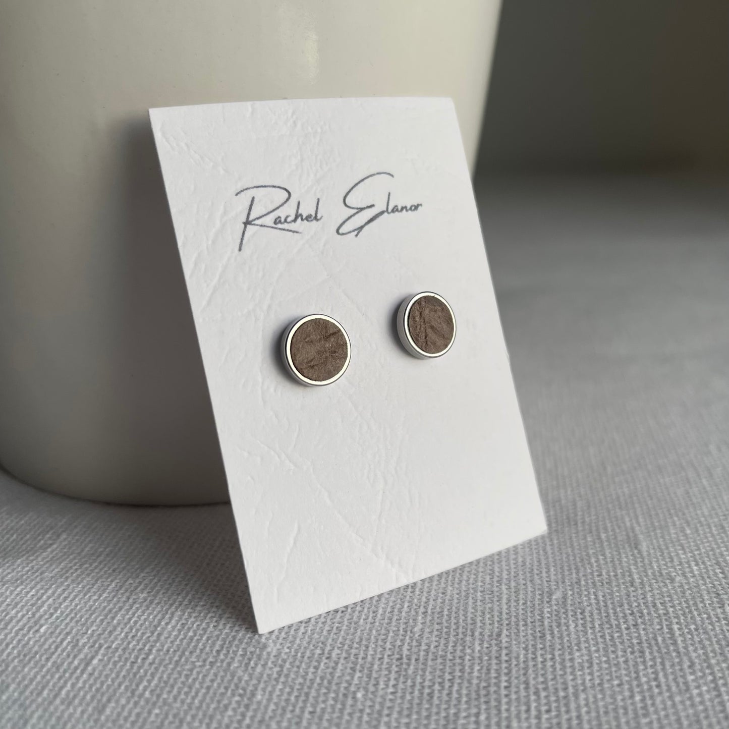 Conker Brown Leather Stud Earrings