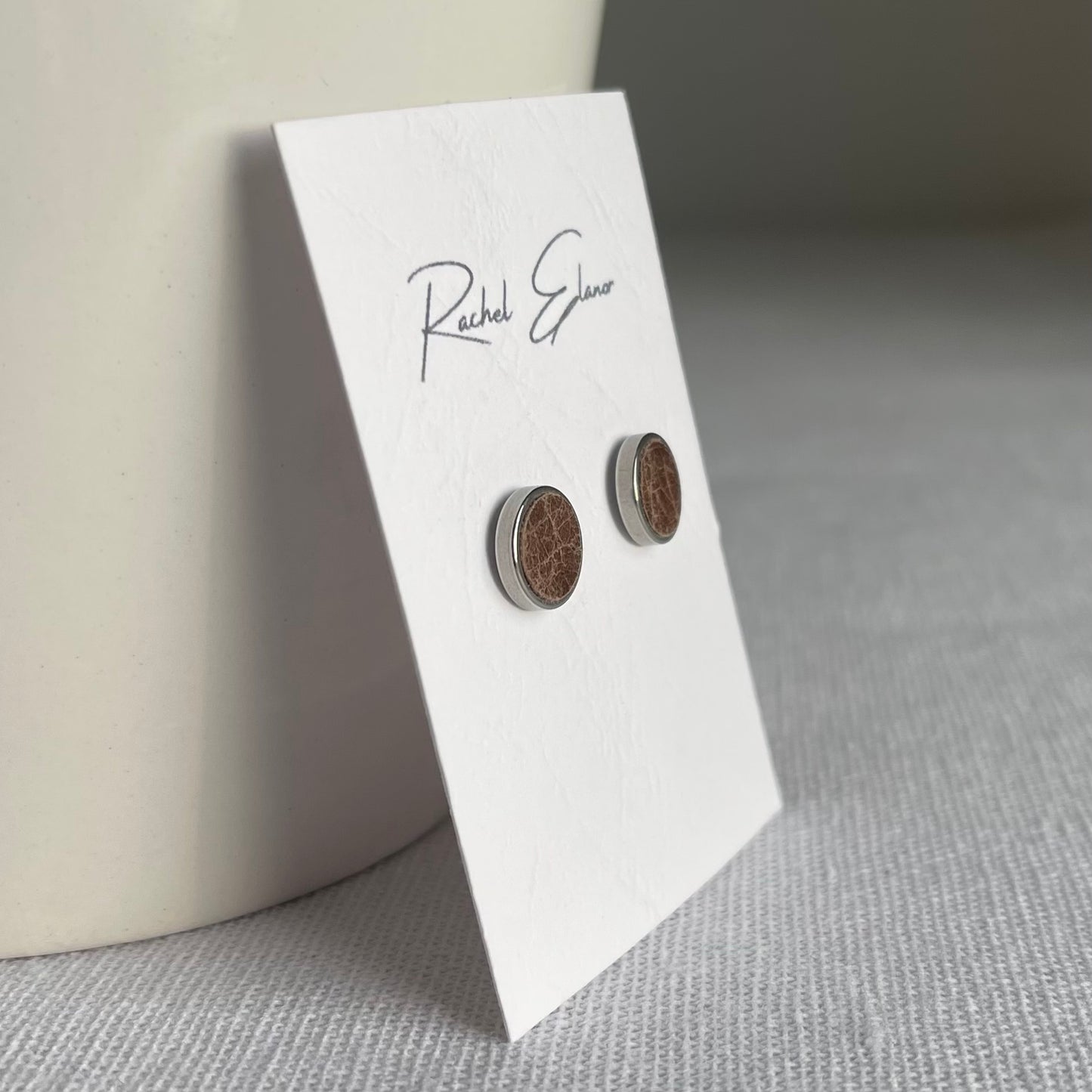 Conker Brown Leather Stud Earrings