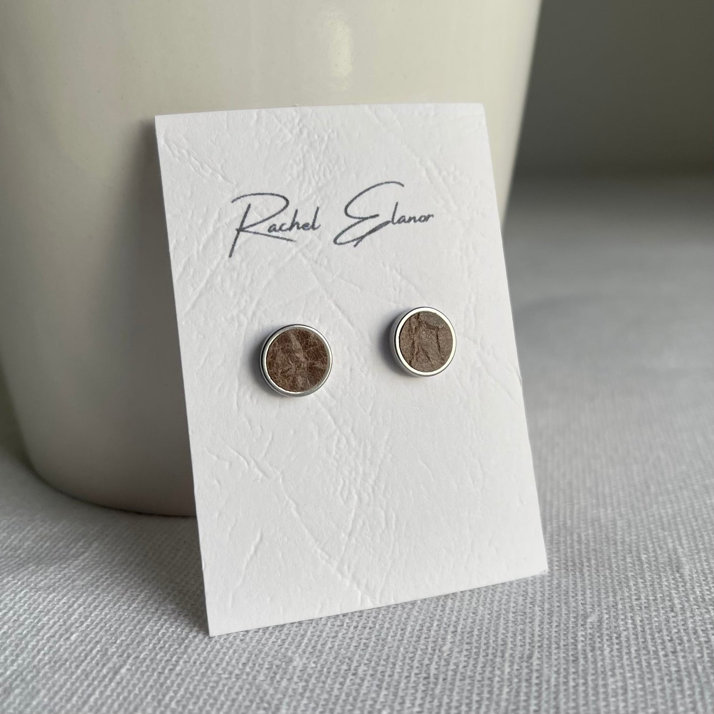 Conker Brown Leather Stud Earrings
