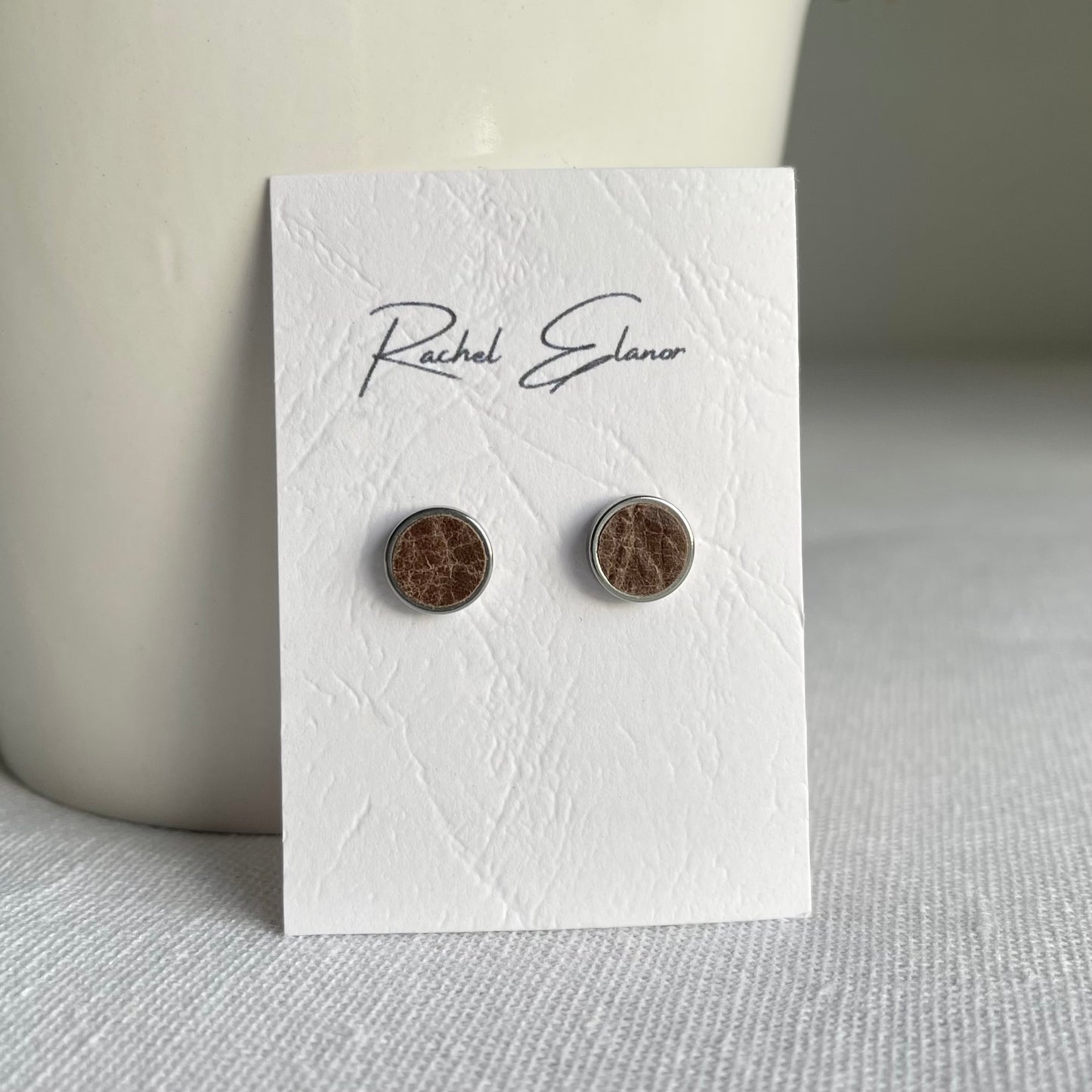 Conker Brown Leather Stud Earrings