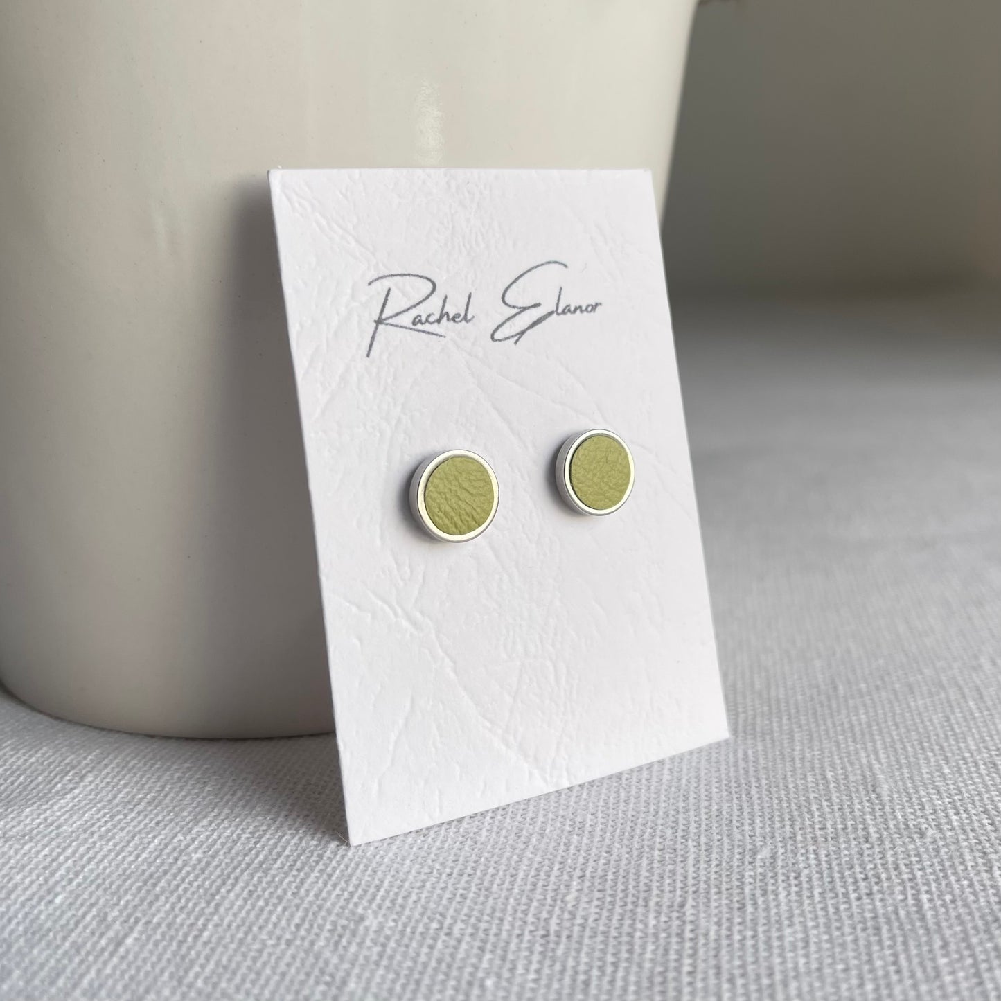 Lime Green Leather Stud Earrings